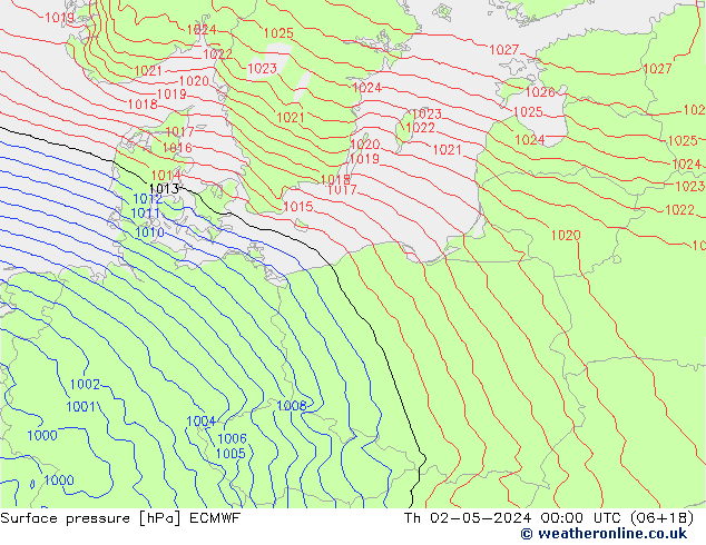 Surface pressure ECMWF Th 02.05.2024 00 UTC