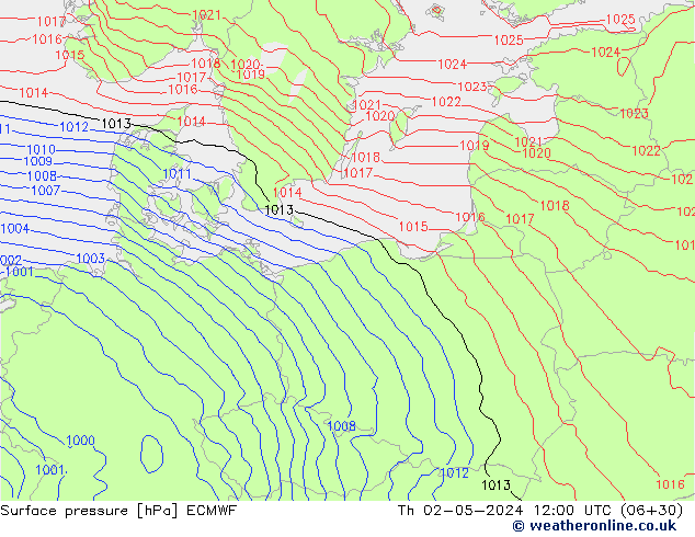 Surface pressure ECMWF Th 02.05.2024 12 UTC