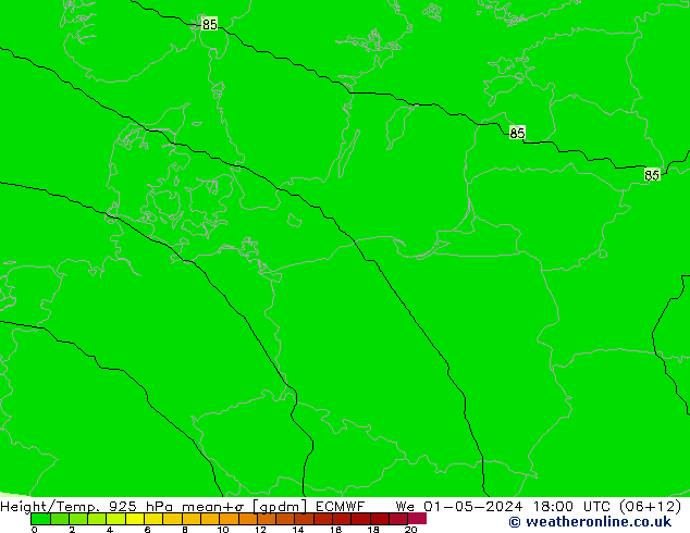 Height/Temp. 925 hPa ECMWF śro. 01.05.2024 18 UTC