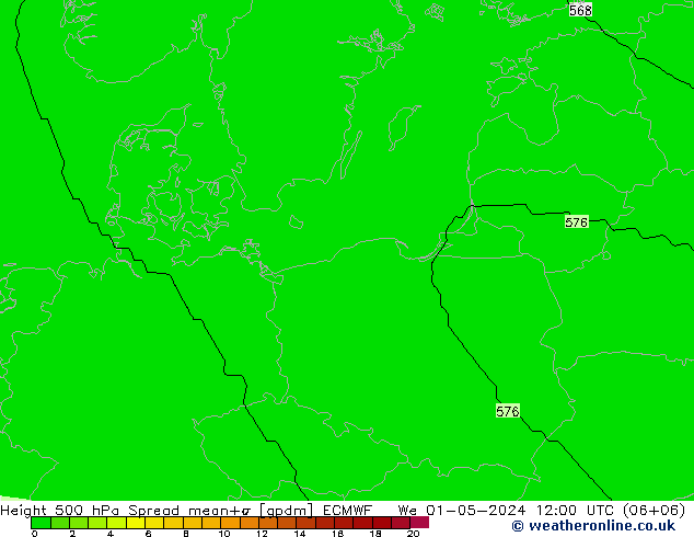 Height 500 hPa Spread ECMWF Mi 01.05.2024 12 UTC