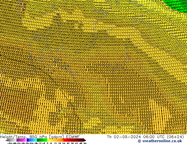 Height/Temp. 850 гПа ECMWF чт 02.05.2024 06 UTC