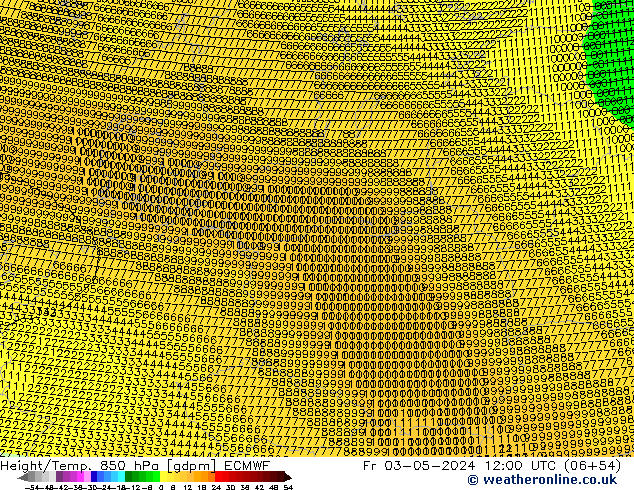 Height/Temp. 850 hPa ECMWF Fr 03.05.2024 12 UTC