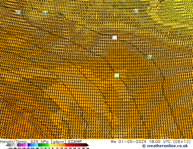 Height/Temp. 925 hPa ECMWF śro. 01.05.2024 18 UTC