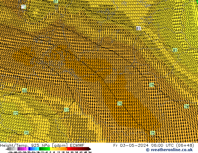 Height/Temp. 925 hPa ECMWF Fr 03.05.2024 06 UTC