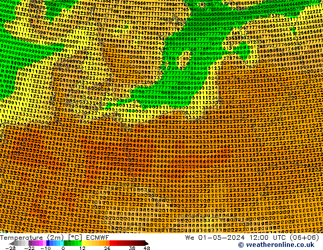 Temperaturkarte (2m) ECMWF Mi 01.05.2024 12 UTC