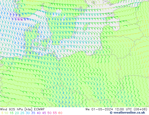 Wind 925 hPa ECMWF We 01.05.2024 12 UTC