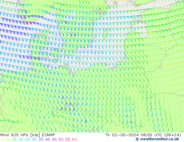 ветер 925 гПа ECMWF чт 02.05.2024 06 UTC