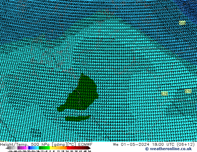 Height/Temp. 500 hPa ECMWF śro. 01.05.2024 18 UTC