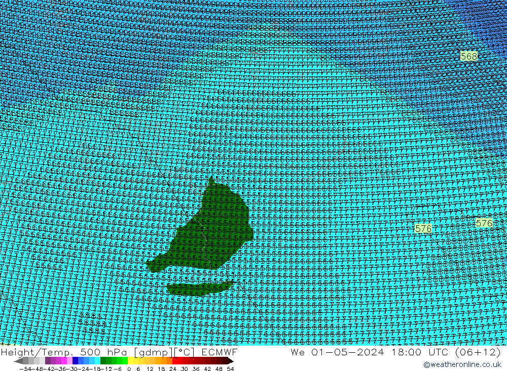 Height/Temp. 500 hPa ECMWF śro. 01.05.2024 18 UTC