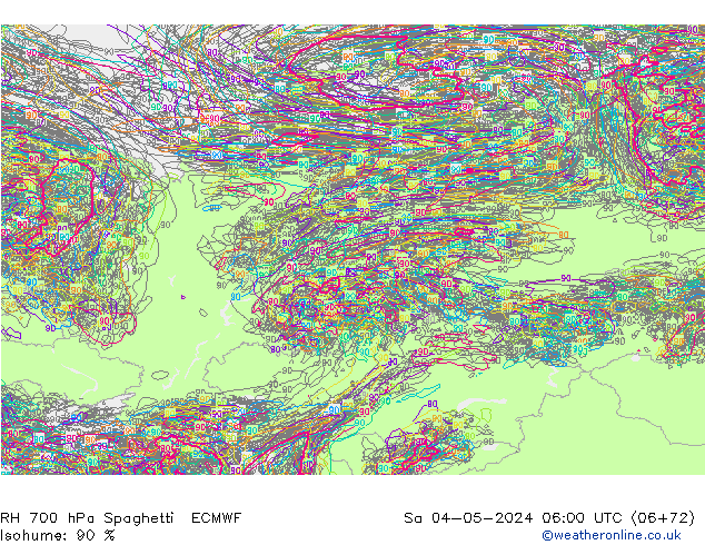 Humidité rel. 700 hPa Spaghetti ECMWF sam 04.05.2024 06 UTC