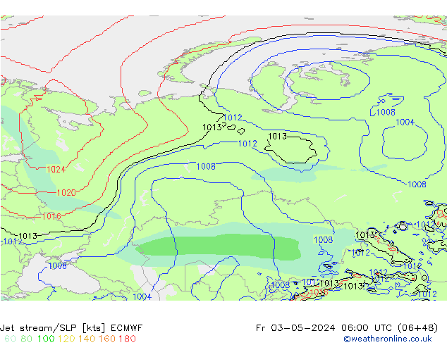 Jet stream/SLP ECMWF Fr 03.05.2024 06 UTC