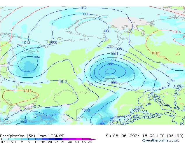 осадки (6h) ECMWF Вс 05.05.2024 00 UTC