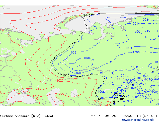 Yer basıncı ECMWF Çar 01.05.2024 06 UTC