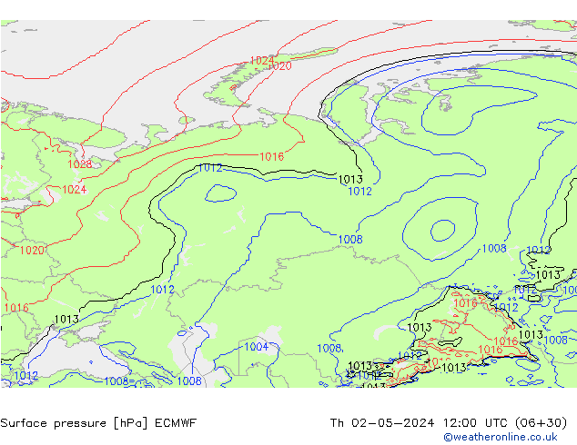 Pressione al suolo ECMWF gio 02.05.2024 12 UTC