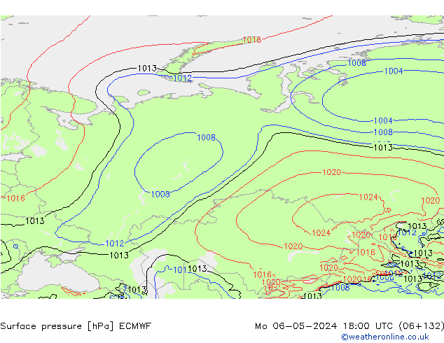 Presión superficial ECMWF lun 06.05.2024 18 UTC