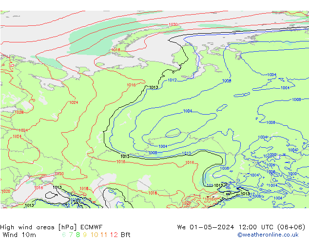 High wind areas ECMWF We 01.05.2024 12 UTC