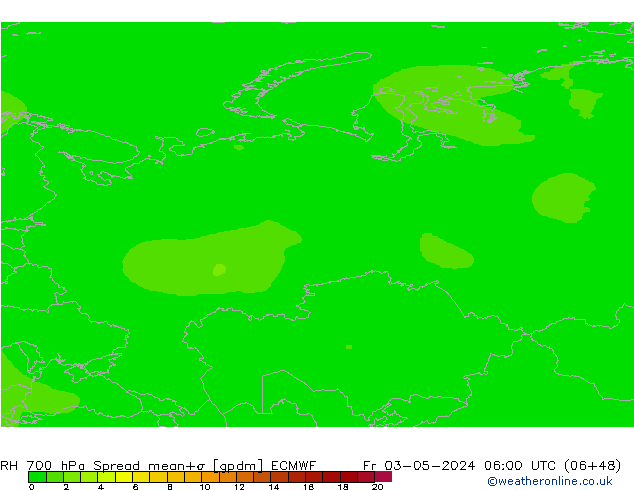 RH 700 hPa Spread ECMWF Fr 03.05.2024 06 UTC