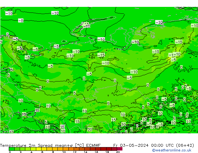 Sıcaklık Haritası 2m Spread ECMWF Cu 03.05.2024 00 UTC