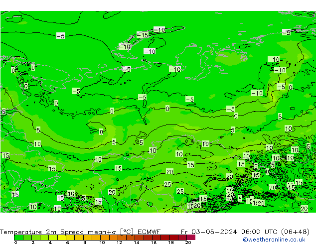 Temperature 2m Spread ECMWF Fr 03.05.2024 06 UTC