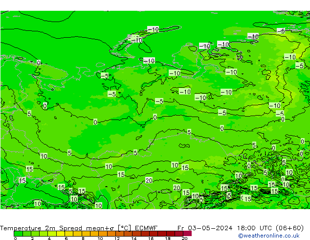 Temperature 2m Spread ECMWF Fr 03.05.2024 18 UTC