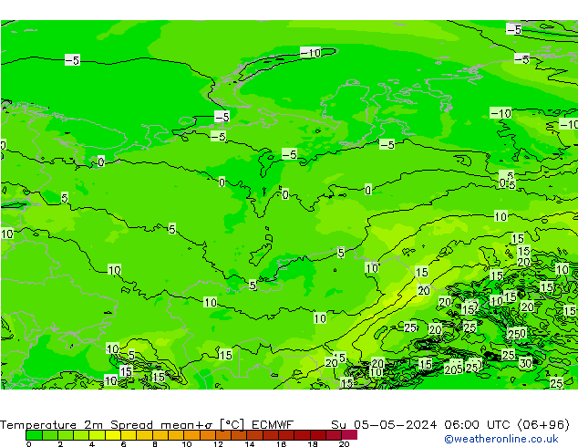 Temperaturkarte Spread ECMWF So 05.05.2024 06 UTC