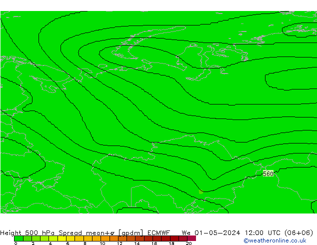 Height 500 hPa Spread ECMWF Mi 01.05.2024 12 UTC