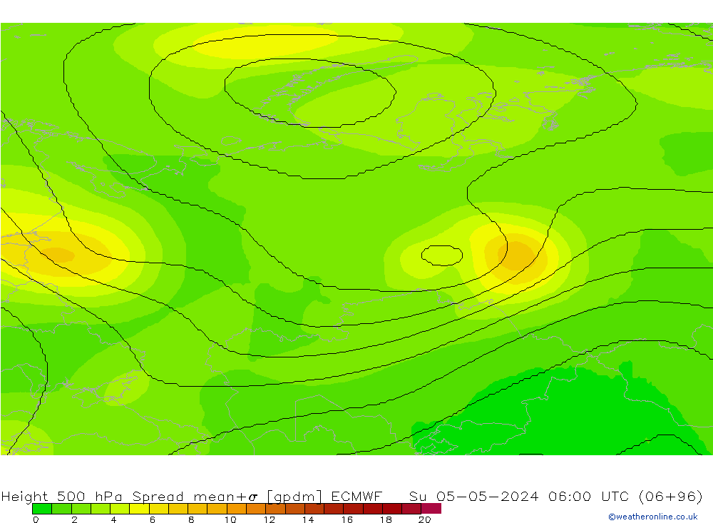 Height 500 hPa Spread ECMWF So 05.05.2024 06 UTC