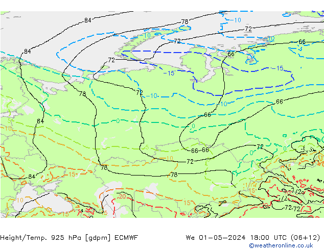 Height/Temp. 925 гПа ECMWF ср 01.05.2024 18 UTC