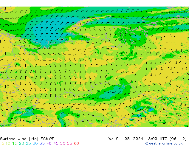 Surface wind ECMWF We 01.05.2024 18 UTC