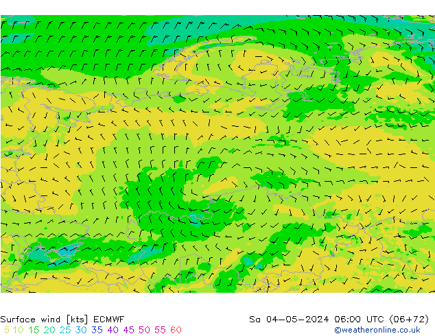 Vent 10 m ECMWF sam 04.05.2024 06 UTC