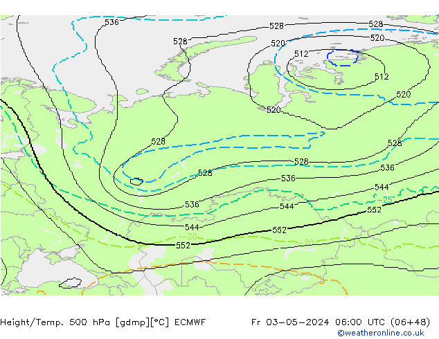 Height/Temp. 500 hPa ECMWF Fr 03.05.2024 06 UTC