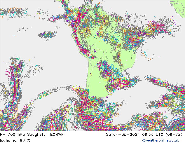 Humidité rel. 700 hPa Spaghetti ECMWF sam 04.05.2024 06 UTC