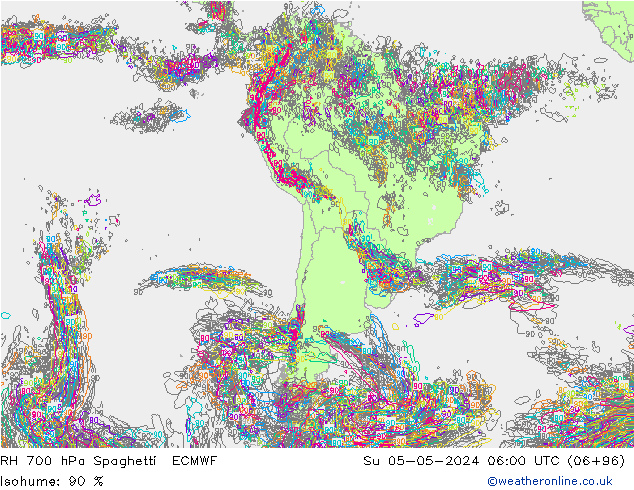 RH 700 hPa Spaghetti ECMWF Su 05.05.2024 06 UTC