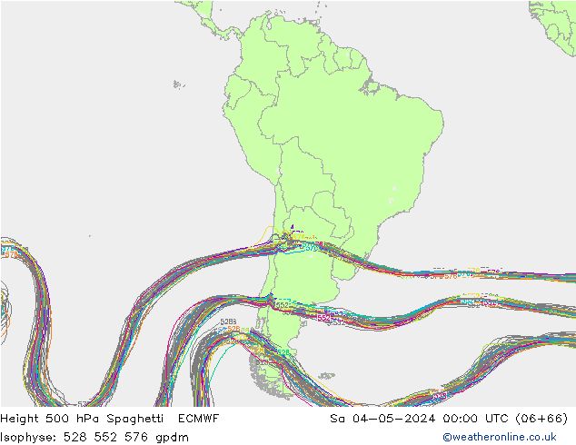 Height 500 hPa Spaghetti ECMWF Sa 04.05.2024 00 UTC