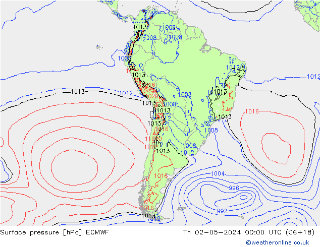 Presión superficial ECMWF jue 02.05.2024 00 UTC