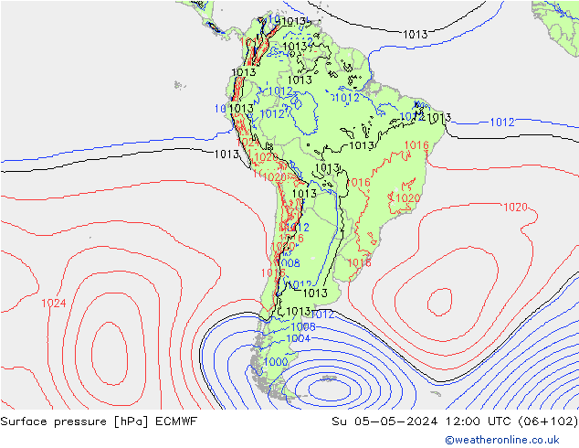 Presión superficial ECMWF dom 05.05.2024 12 UTC