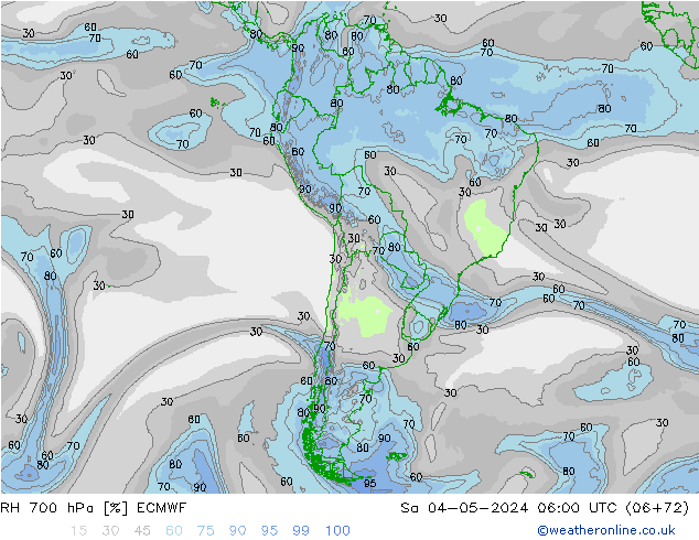 Humidité rel. 700 hPa ECMWF sam 04.05.2024 06 UTC