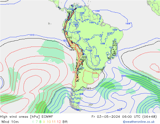 High wind areas ECMWF ven 03.05.2024 06 UTC