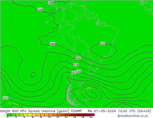 Height 500 hPa Spread ECMWF śro. 01.05.2024 12 UTC