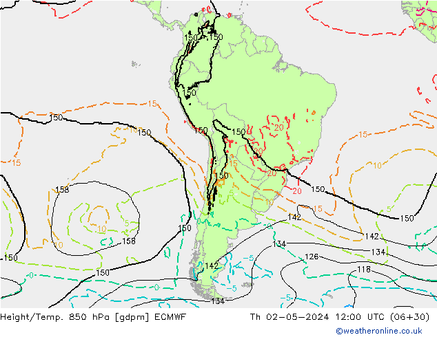 Hoogte/Temp. 850 hPa ECMWF do 02.05.2024 12 UTC