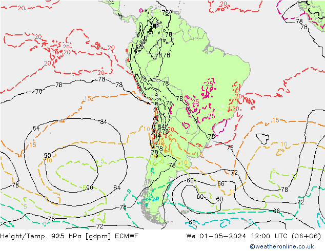 Yükseklik/Sıc. 925 hPa ECMWF Çar 01.05.2024 12 UTC