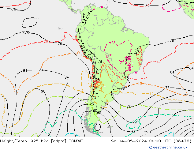 Géop./Temp. 925 hPa ECMWF sam 04.05.2024 06 UTC