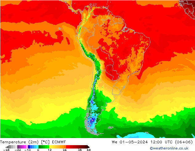 Temperatura (2m) ECMWF mer 01.05.2024 12 UTC