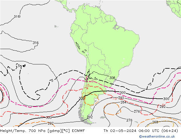 Height/Temp. 700 hPa ECMWF Th 02.05.2024 06 UTC