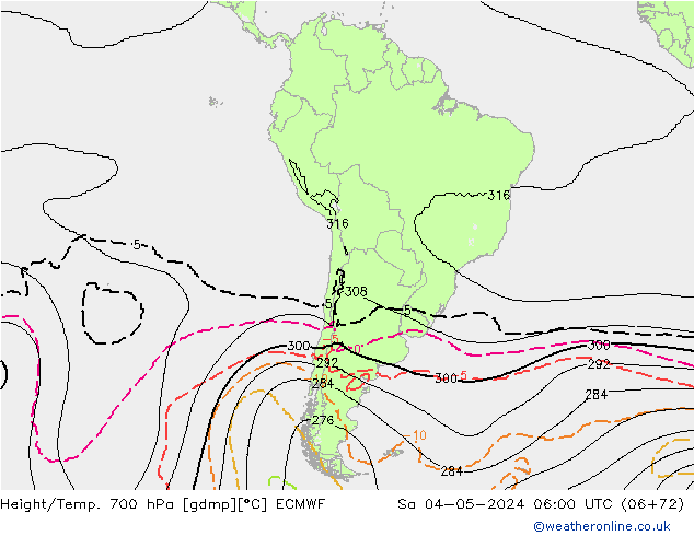 Height/Temp. 700 hPa ECMWF So 04.05.2024 06 UTC