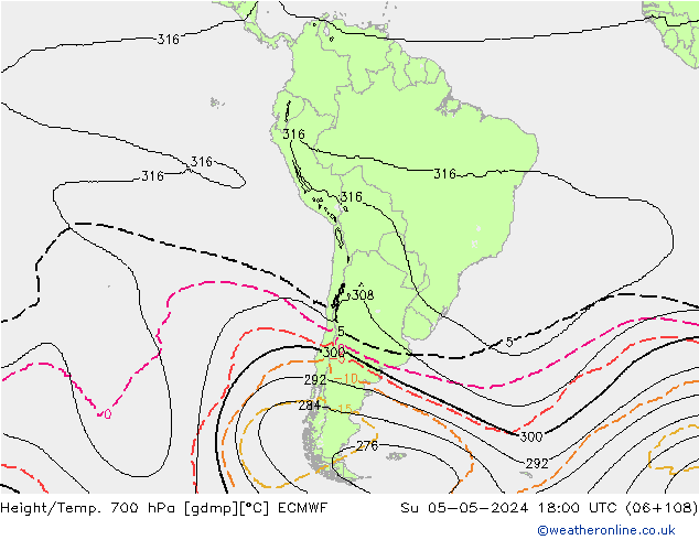 Height/Temp. 700 hPa ECMWF dom 05.05.2024 18 UTC