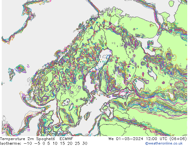 Temperature 2m Spaghetti ECMWF We 01.05.2024 12 UTC