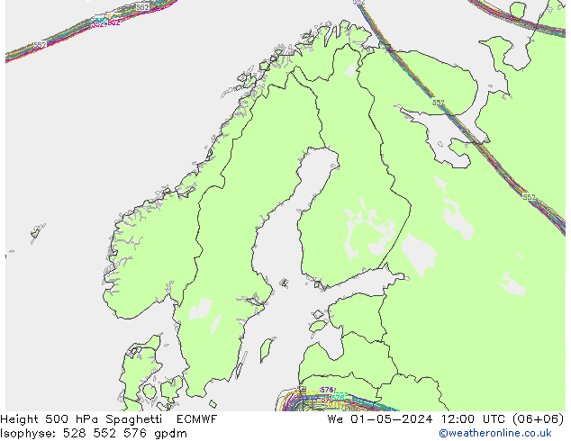 Height 500 hPa Spaghetti ECMWF We 01.05.2024 12 UTC