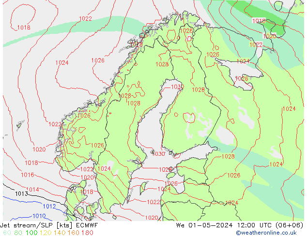 Jet stream/SLP ECMWF We 01.05.2024 12 UTC