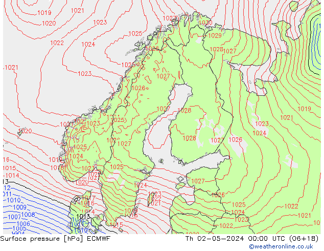 Luchtdruk (Grond) ECMWF do 02.05.2024 00 UTC